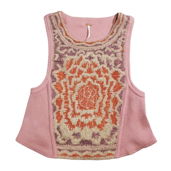 Free People Cropped Beaded Ribbed Embossed Tank Top - Medium - Picture 1 of 7